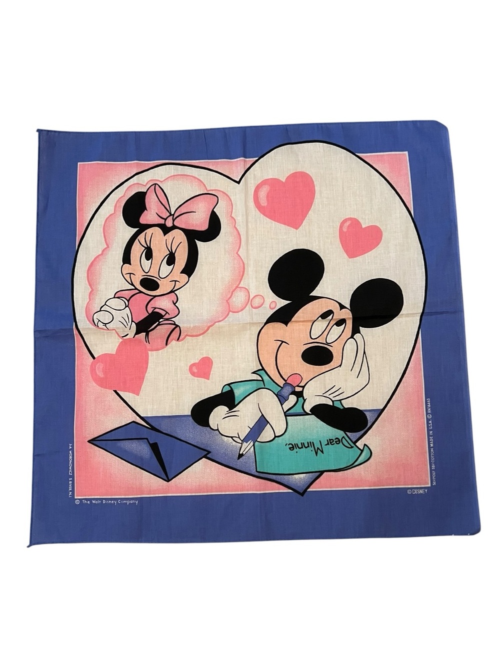 Vintage 90s Disney Dear Minnie Mickey Mouse Bandana Scarf 22x22